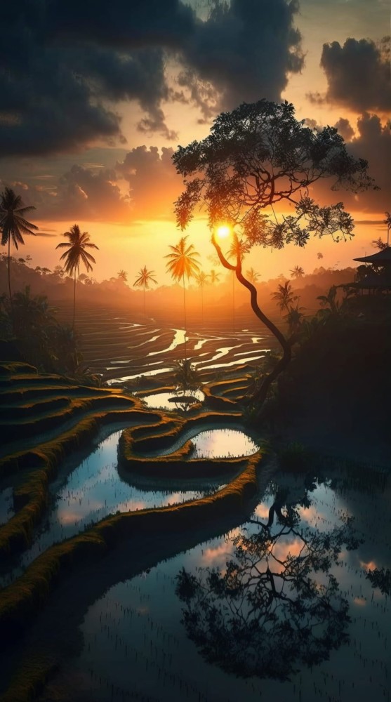 Mural fototapeta 2531N-81 Ricefields by Night - Zoom