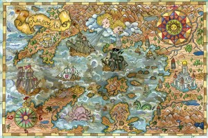 Fototapeta na flizelinie MS-5-1523 Mapa ze statkami pirackimi 375 x 250 cm