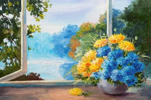 Fototapeta na flizelinie MS-5-2002 Malowanie - Kwiaty niebieskie 375 x 250 cm